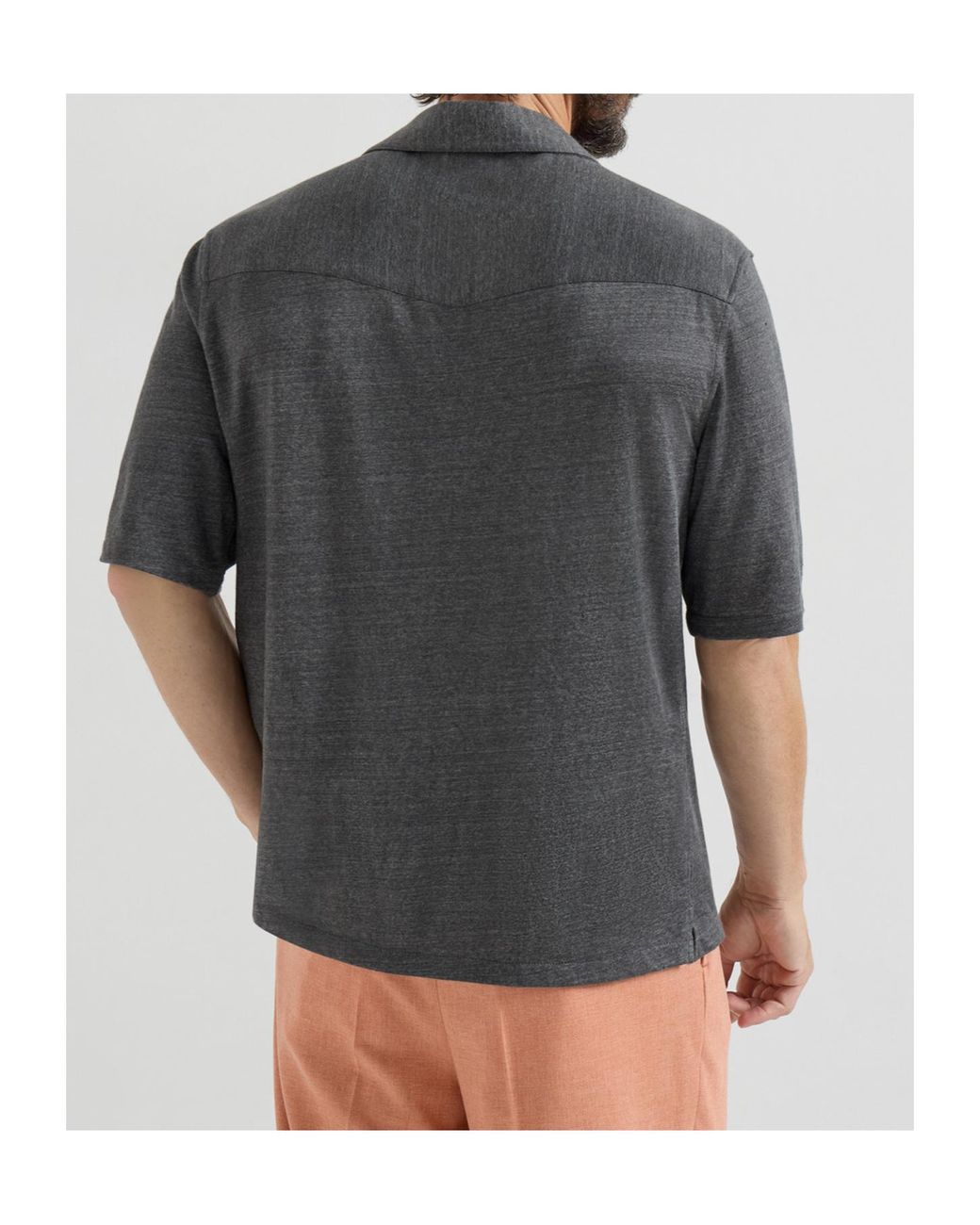 Brunello Cucinelli Gray Camp Collar Short Sleeve Shirt for men
