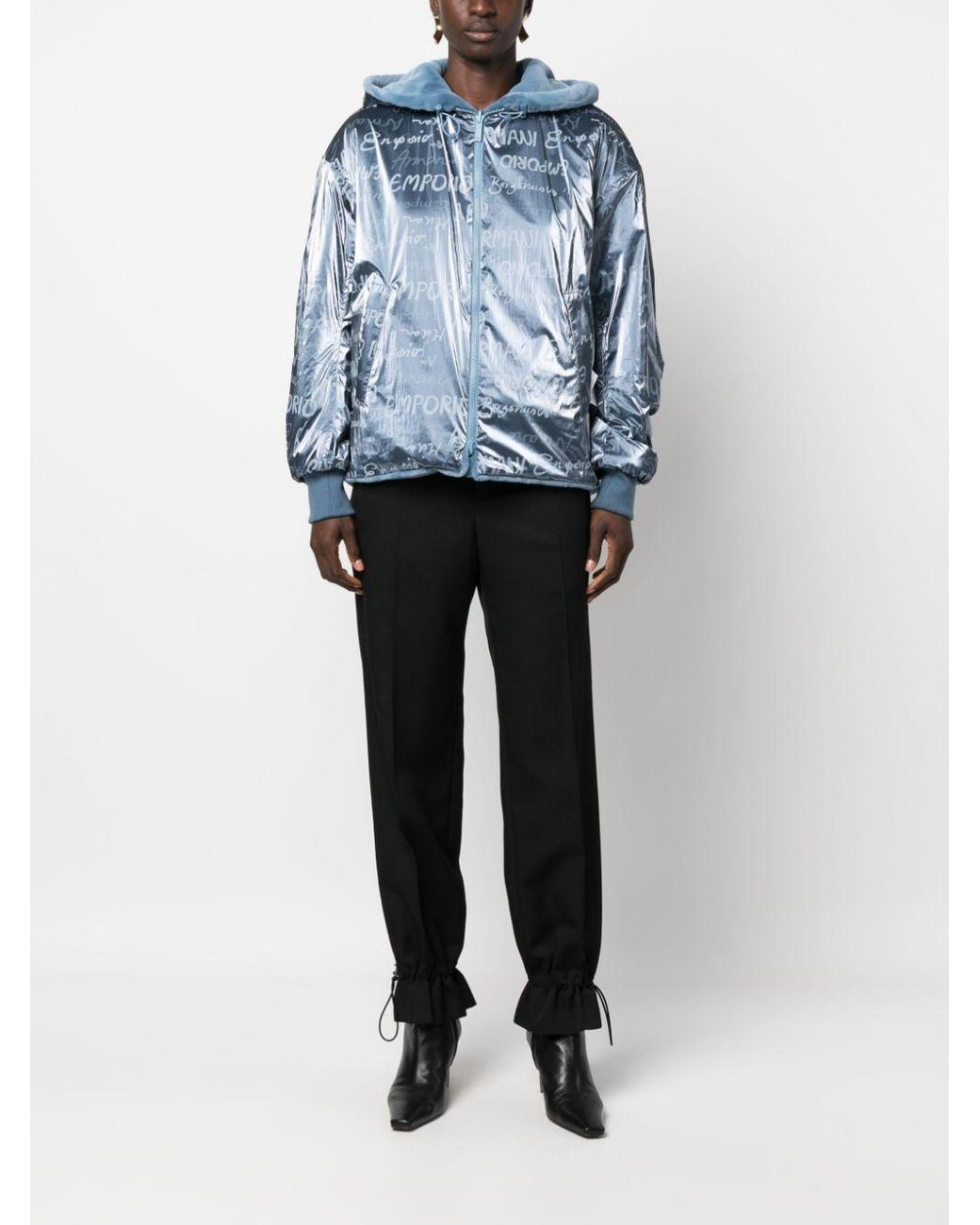 Emporio Armani Blue Faux-Fur Reversible Hooded Jacket