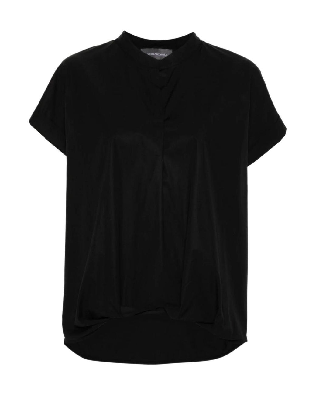Lorena Antoniazzi Black Gathered Detailed Short-Sleeved Poplin Blouse
