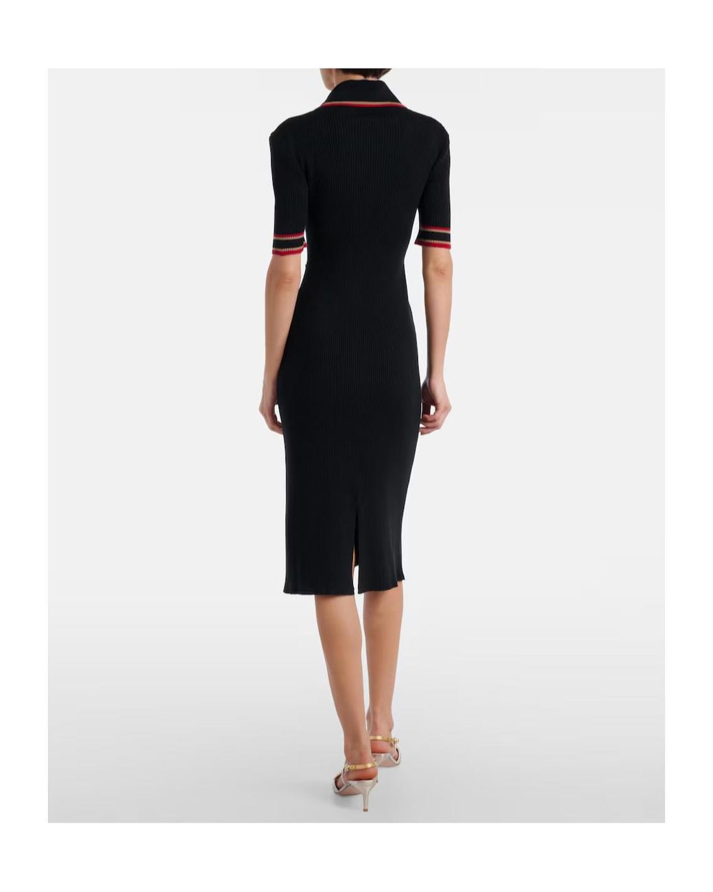 Alessandra Rich Black Ribbed-Knit Virgin Wool Polo Dress