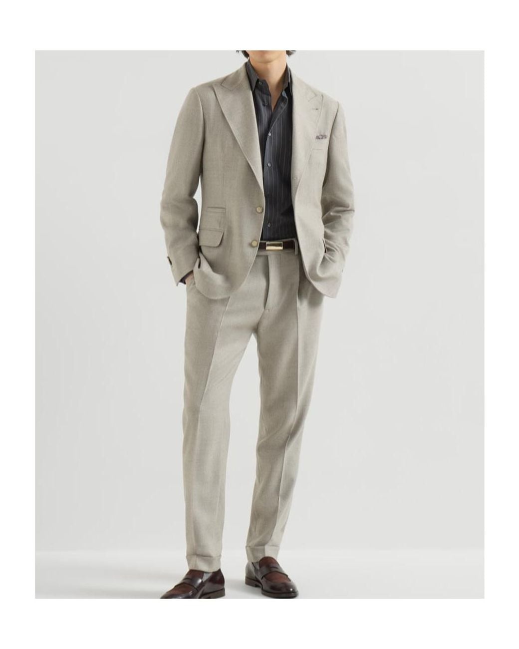 Brunello Cucinelli Blue Double Pinstripe Cotton Overshirt With Italian Collar And Chest Pocket for men