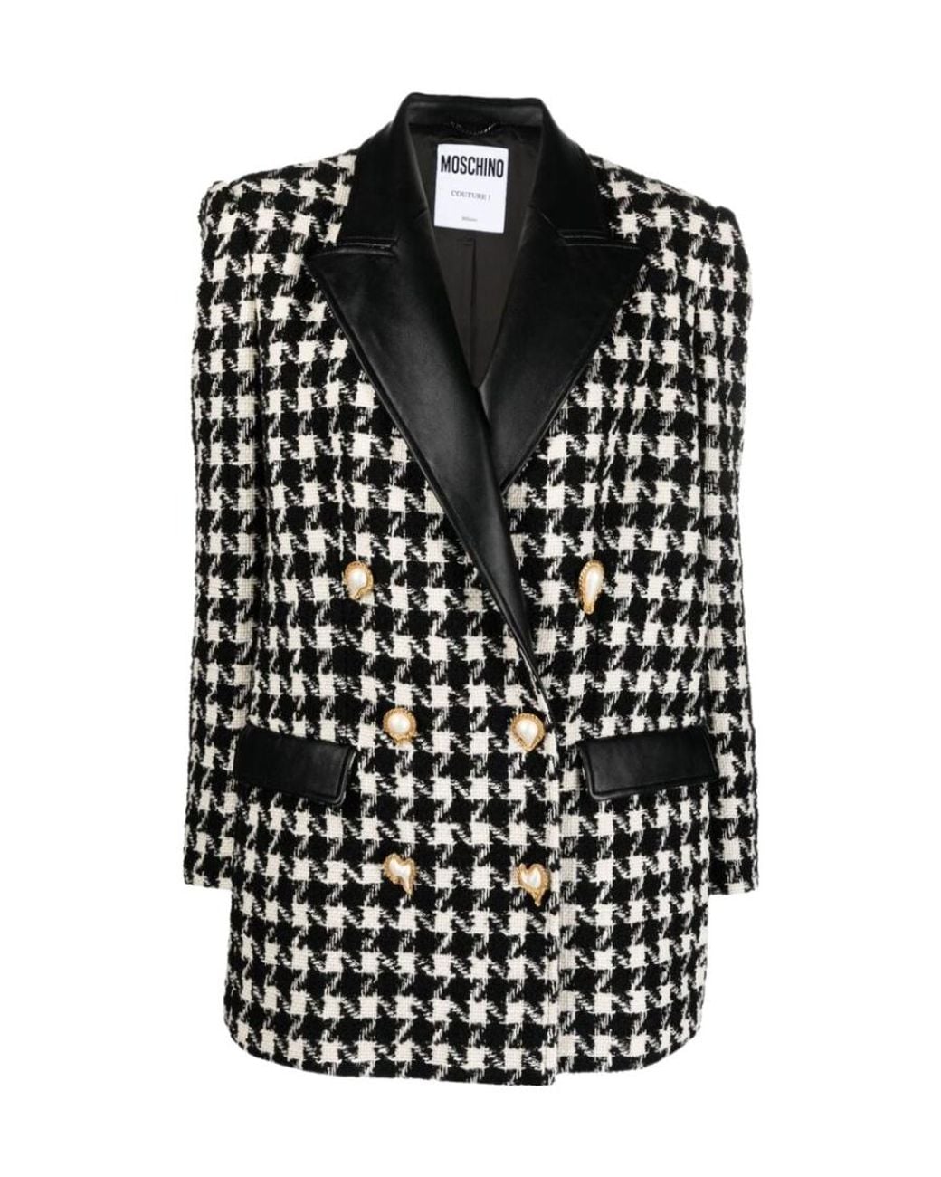 Moschino Black Houndstooth-Pattern Straight Hem Jacket