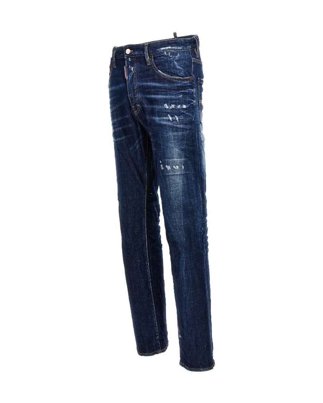 DSquared² Blue Logo Patch Distressed Straight-Leg Jeans for men
