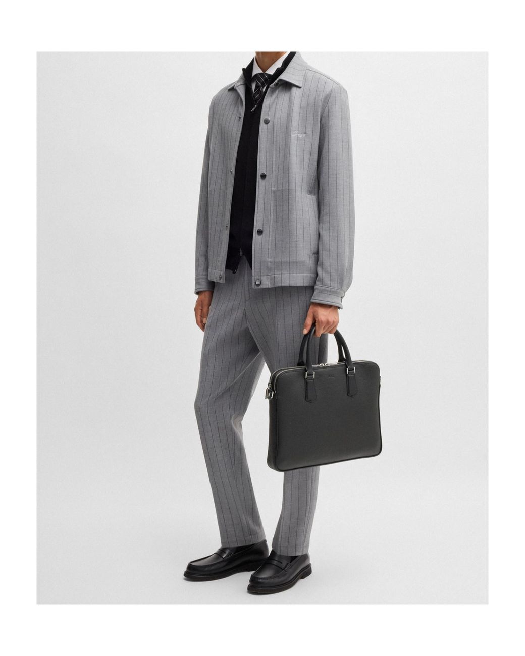 Boss Black Leather Laptop Bag for men