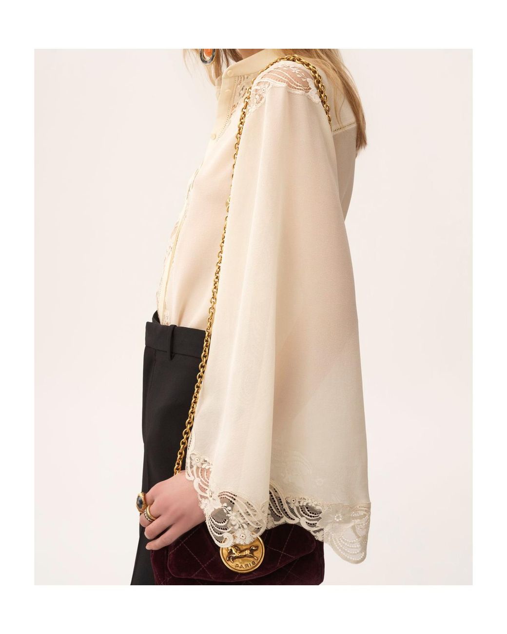 Chloé White Chloé Lace-Trim Fluid Blouse