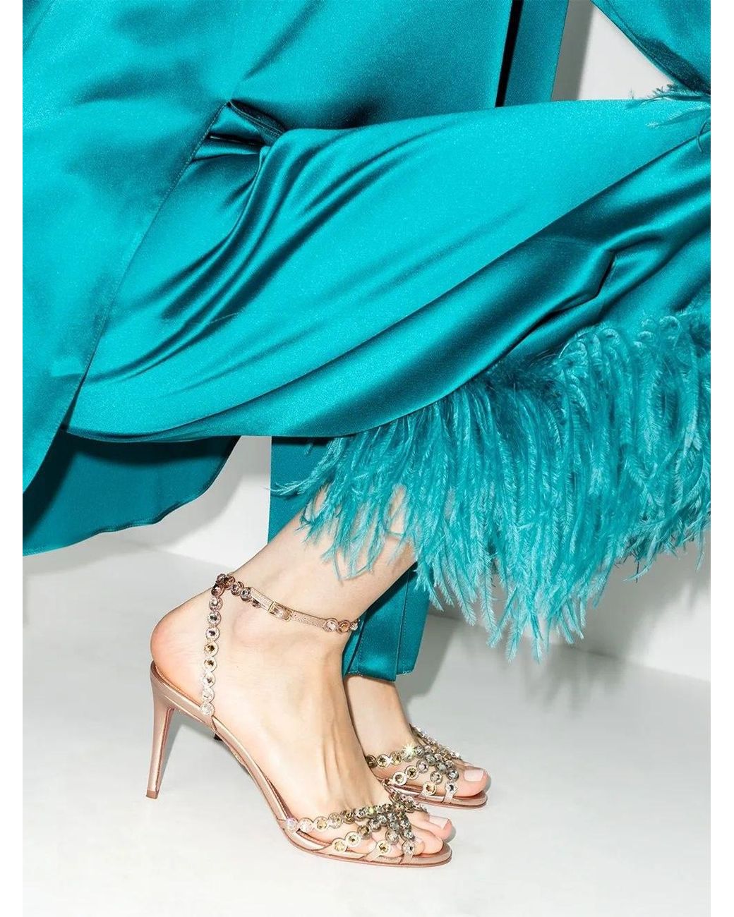 Aquazzura Metallic Tequila Crystal-Embellished Heeled Sandals