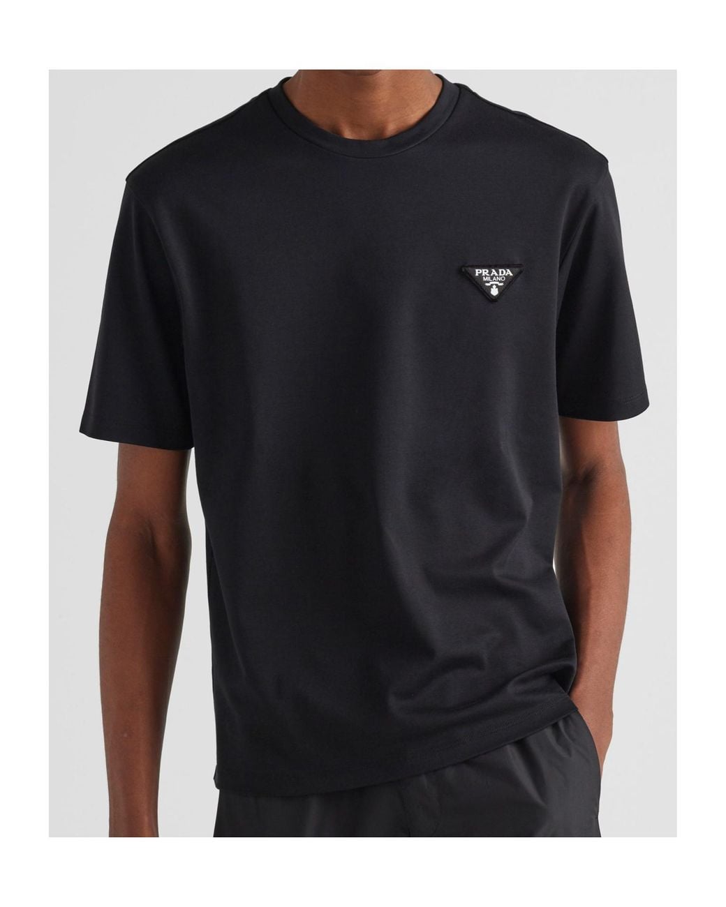 Prada Black Logo-Patch Crewneck Cotton T-Shirt for men