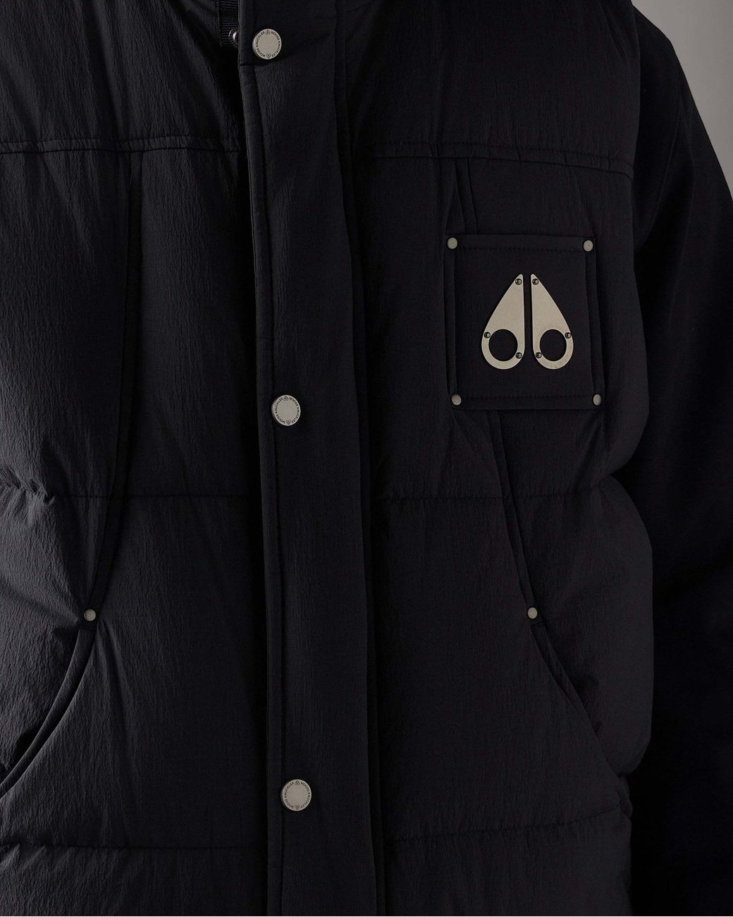 Moose Knuckles Blue Logo Patch Down Gilet for men