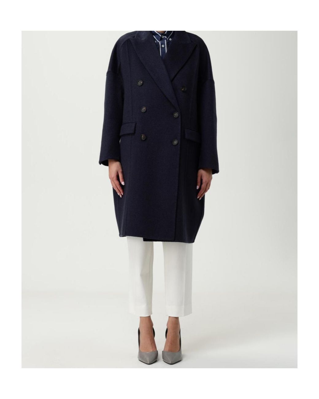 Brunello Cucinelli Blue Double-Breasted Cashmere Coat