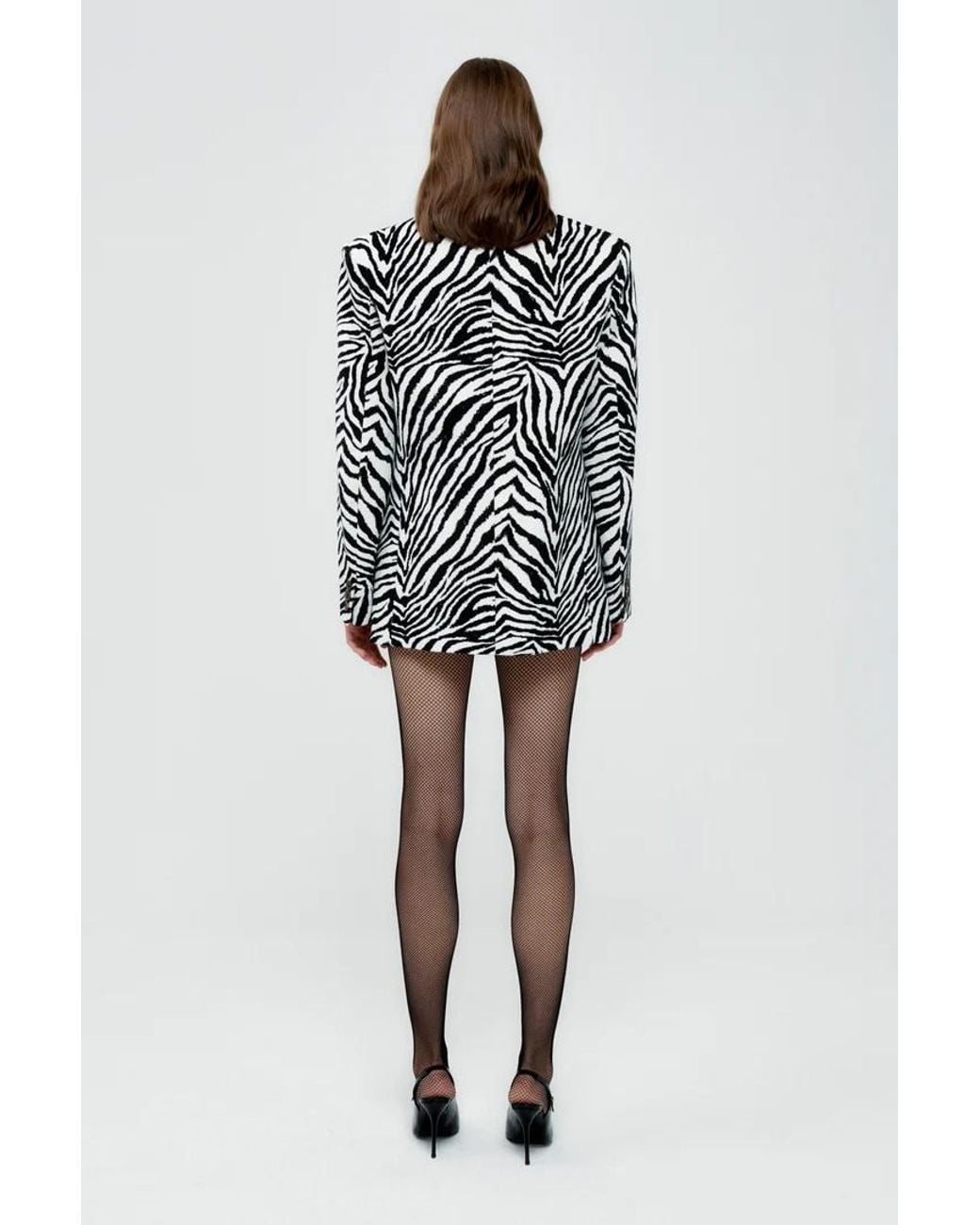 Alessandra Rich White Zebra-Printed Single-Breasted Tailored Blazer
