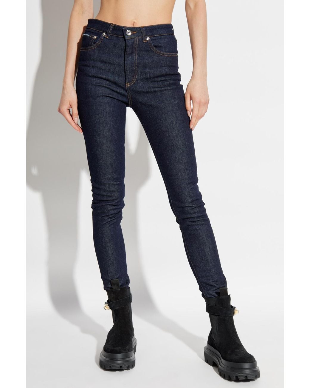Dolce & Gabbana Blue Logo Plaque Skinny Jeans