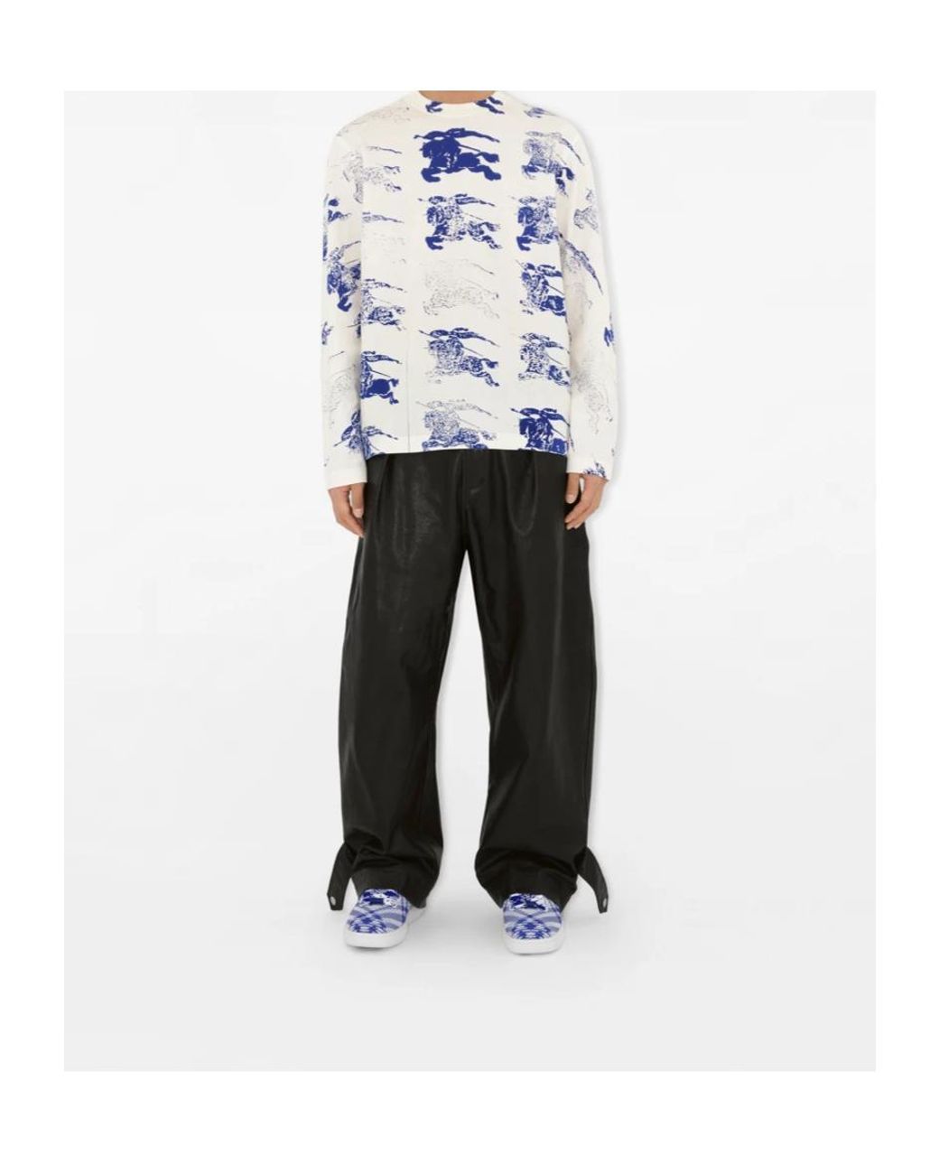 Burberry Blue Allover Logo Printed Long Sleeved T-Shirt for men