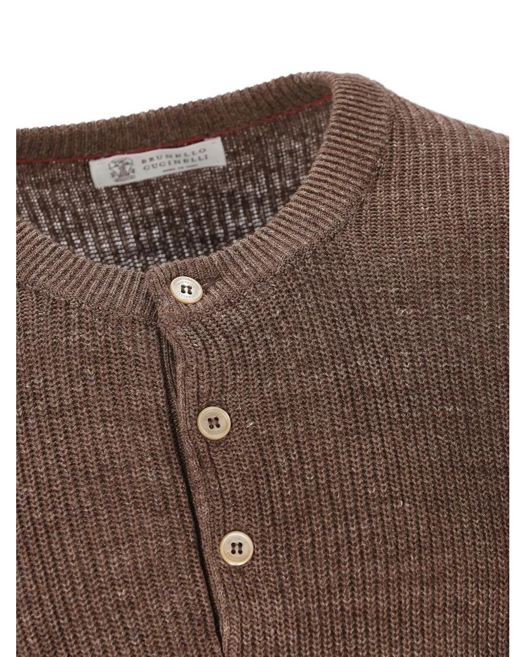 Brunello Cucinelli Brown Button-Placket Sweater for men