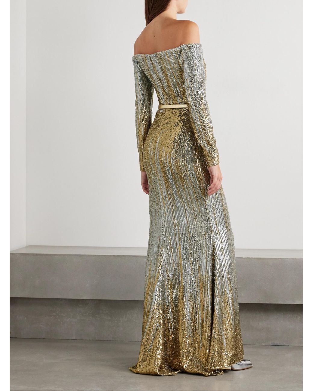 Elie Saab Natural And Sequin Gradient Evening Gown