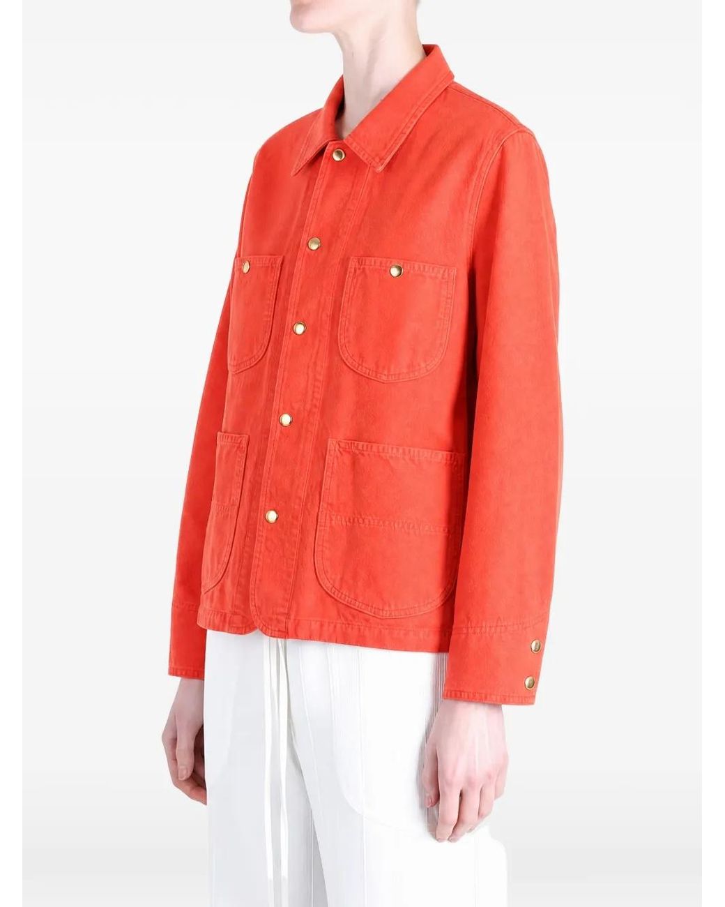 Auralee Red Button-Down Patch-Pocket Jacket
