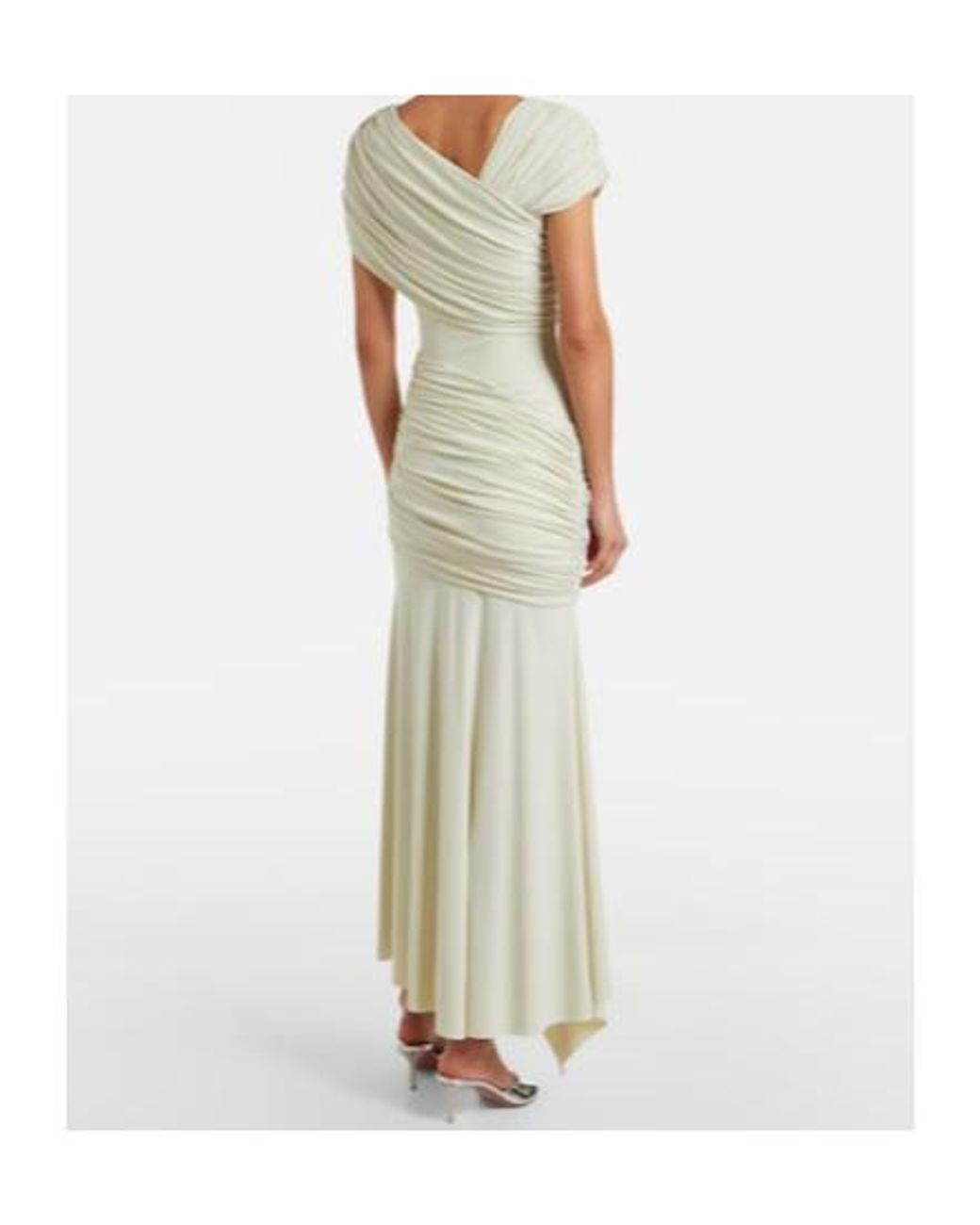 De La Vali White Hela Draped Asymmetric Jersey Midi Dress