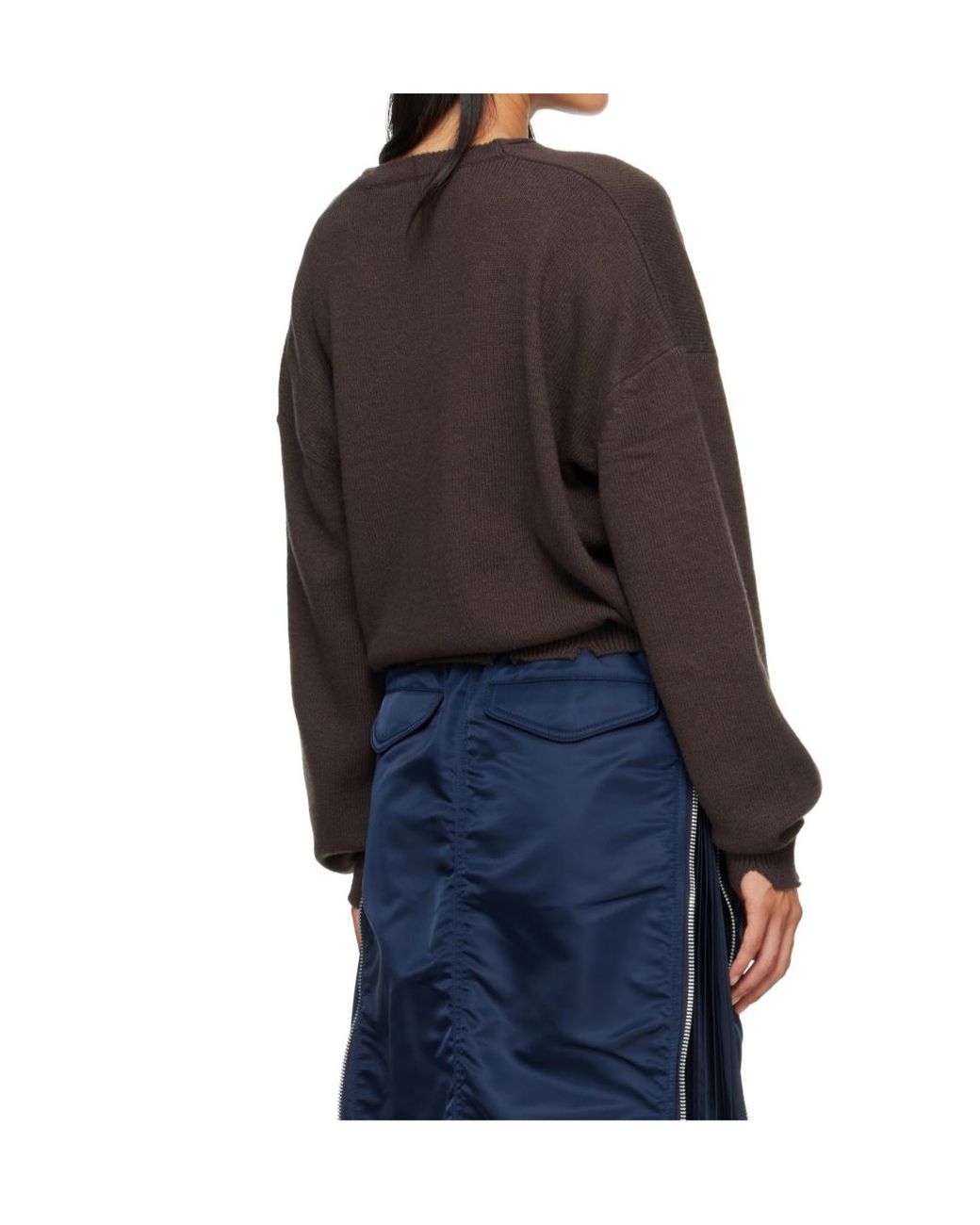 OPEN YY Blue Wool-Blend Crossover Wrap-Style Knit Sweater