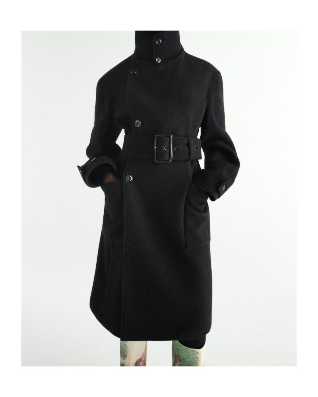 Lemaire Black Fitted Double-Breasted Wrap Coat