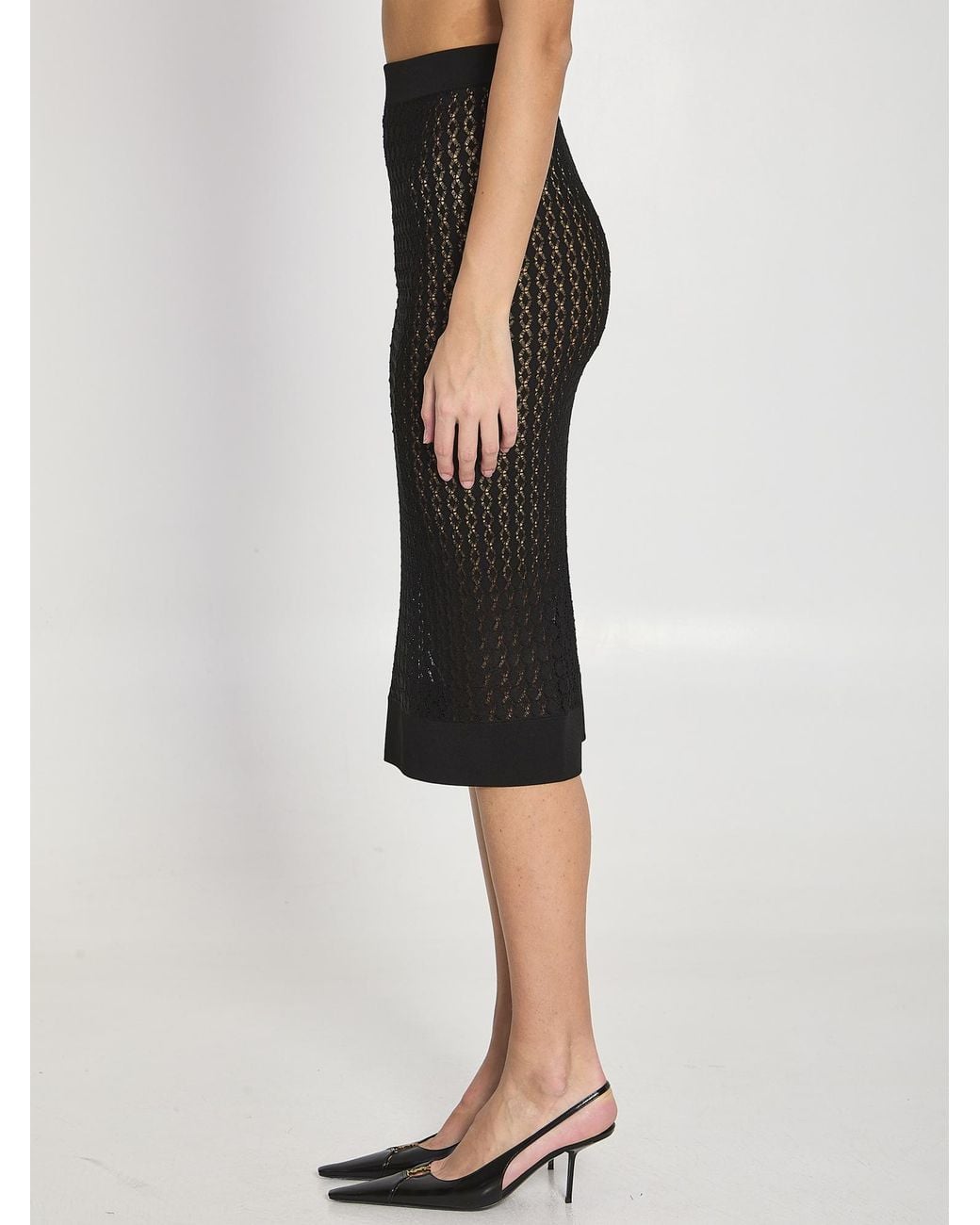 Saint Laurent Black Knitted Midi Pencil Skirt