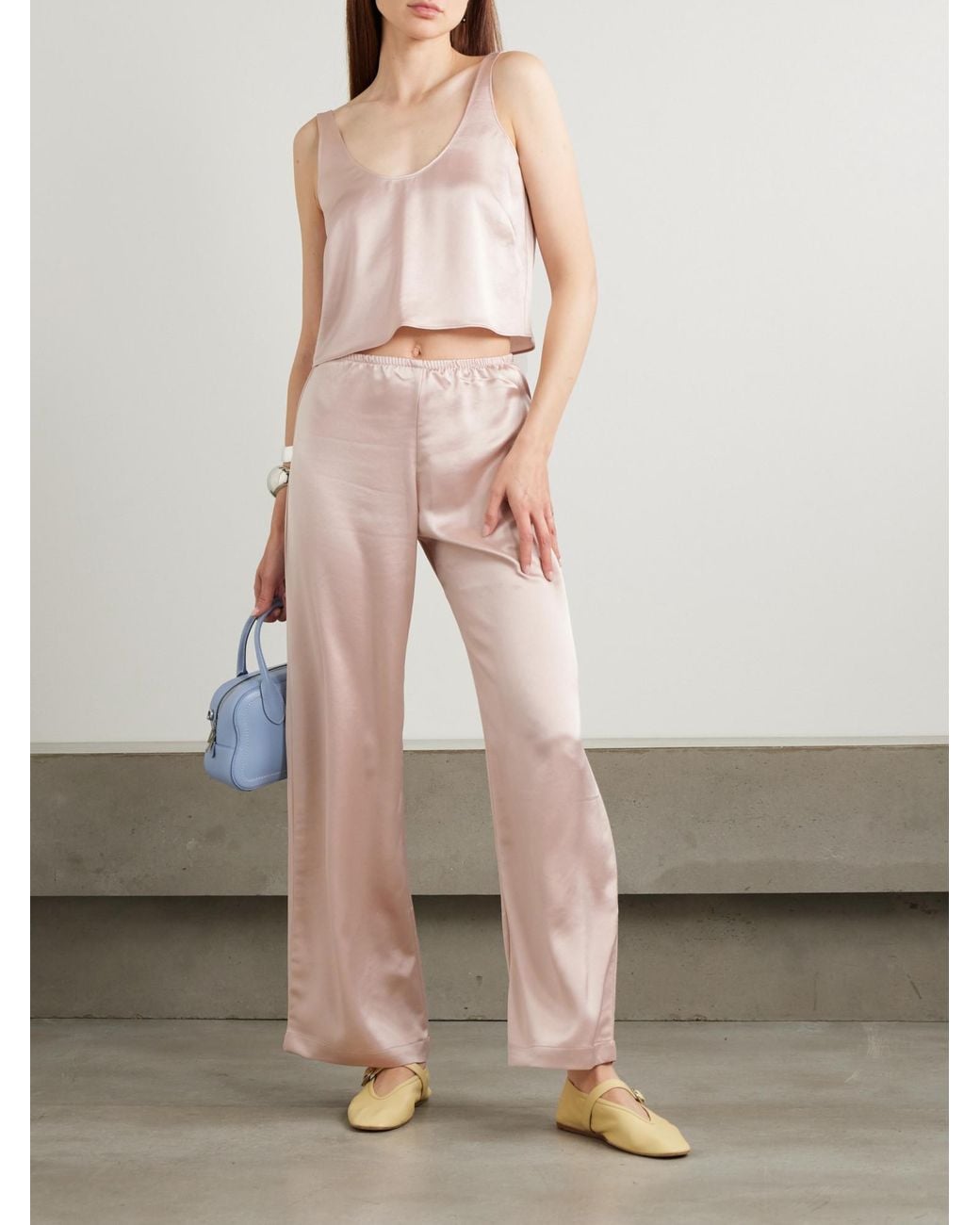Leset Pink Soft Satin Wide-Leg Pants