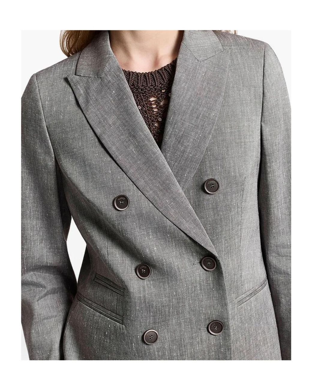 Peserico Gray Double-Breasted Regular-Fit Blazer