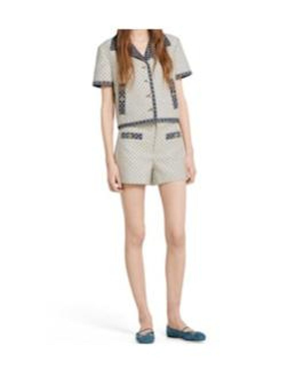 Gucci Blue Tweed Button-Up Short-Sleeved Jacket