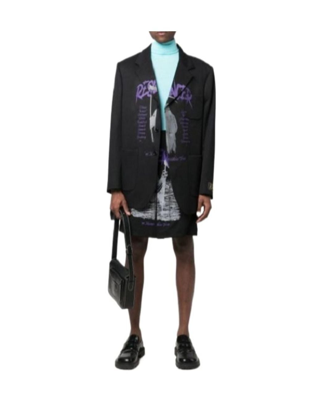 Raf Simons Black Graphic-Print Single-Breasted Blazer for men
