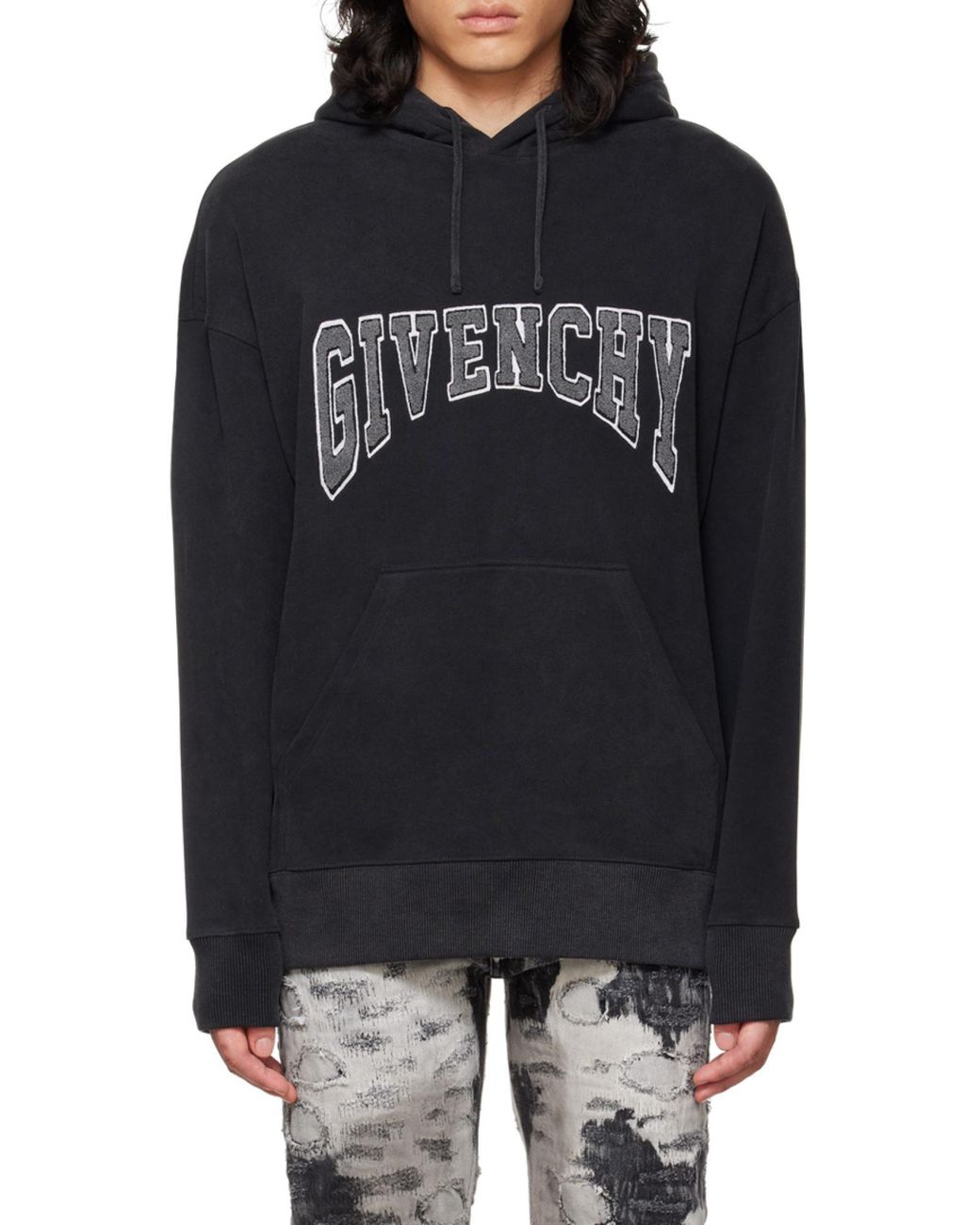 Givenchy Blue Logo Print Drawstring Hoodie for men