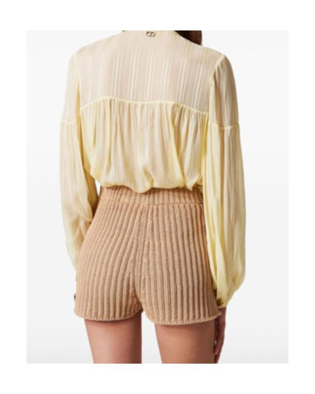 Twinset Natural Button-Detail Ribbed-Knit Shorts