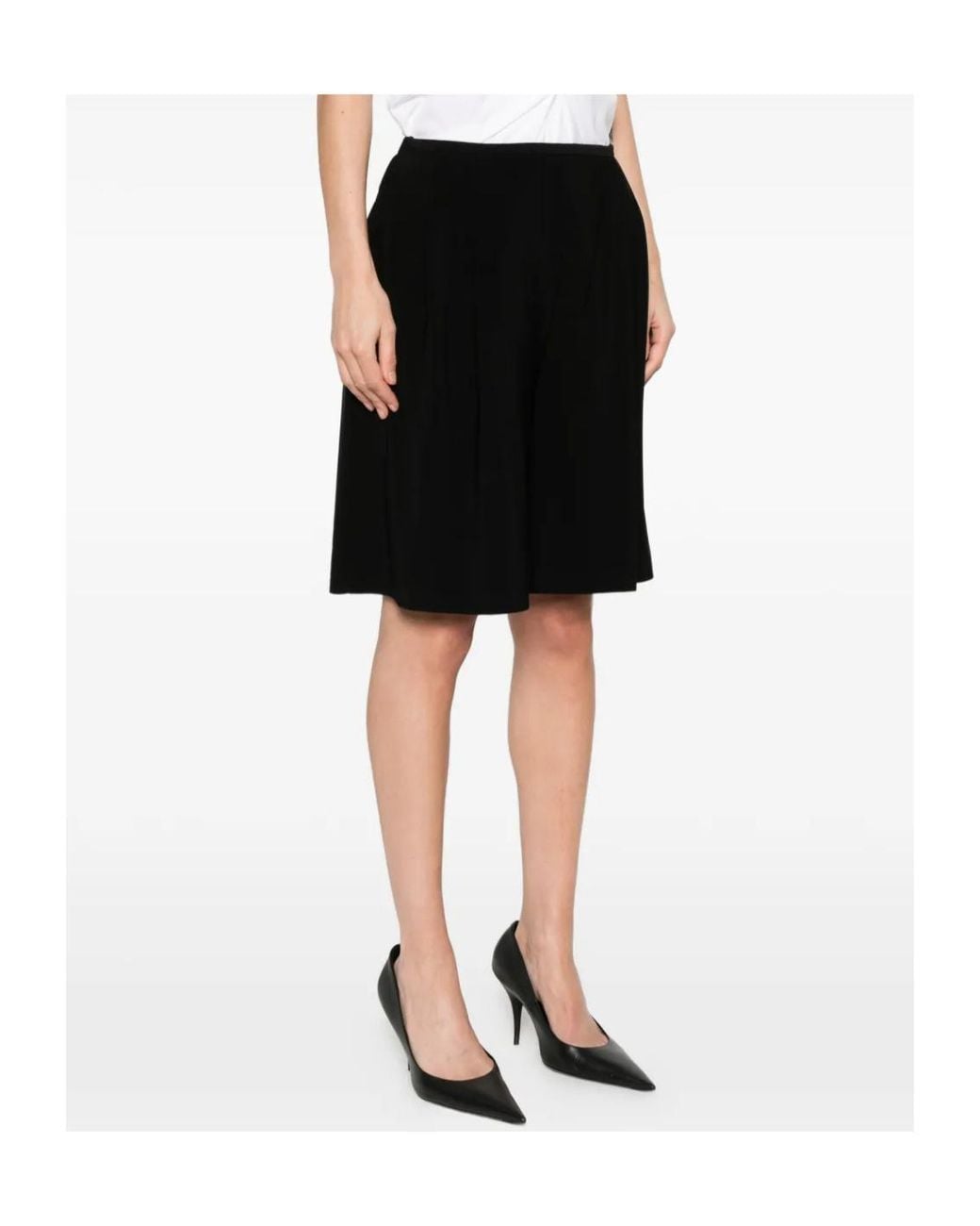 Norma Kamali Black Pleated Bermuda Shorts
