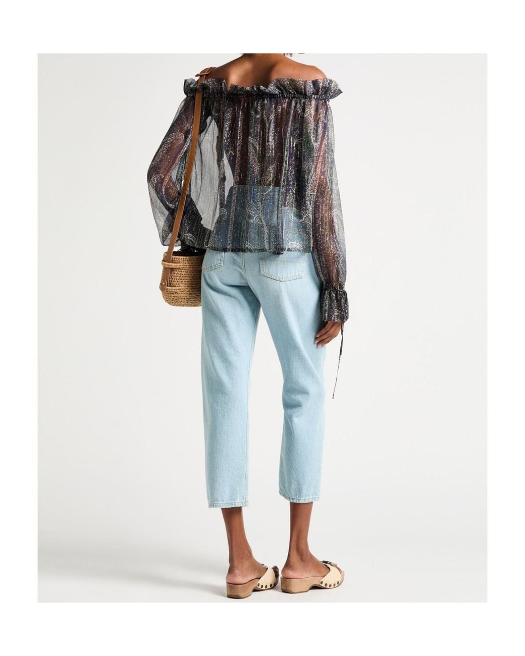 Saint Laurent Blue Off Shoulder Top