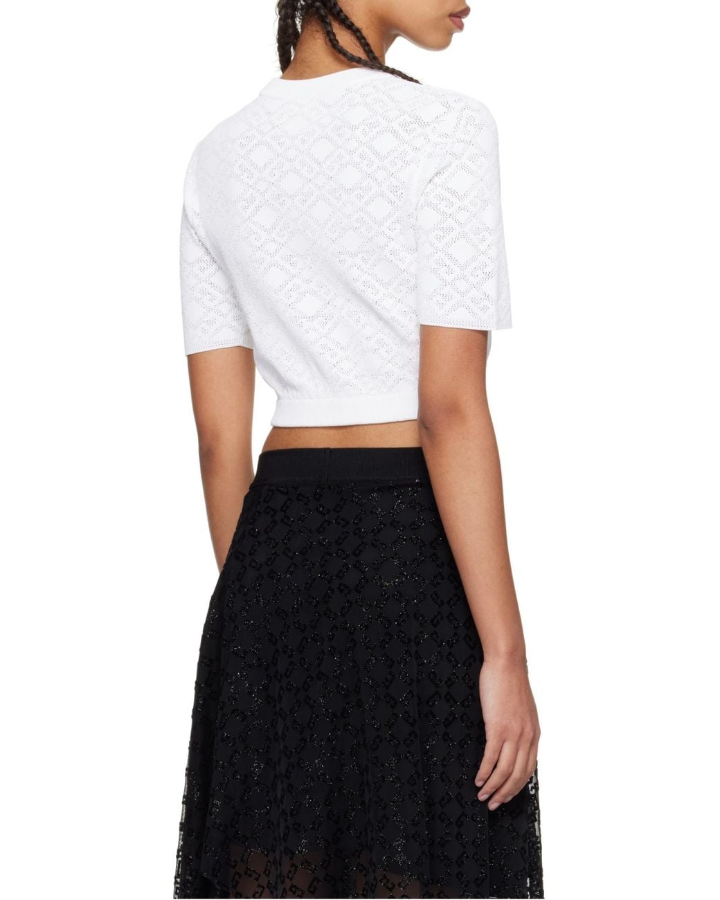 Givenchy White Monogram 72 Jacquard Short-Sleeve Knit Top
