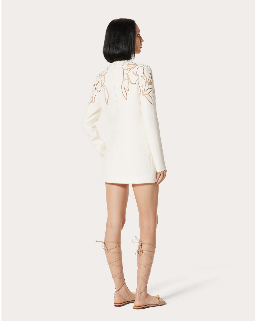 Valentino White Flower Hollowed-Out Embroidery Dress