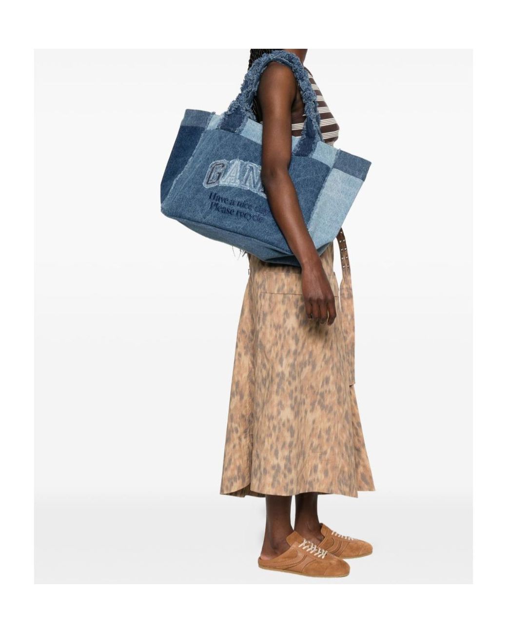 Ganni Blue Medium Trapeze Denim Tote Bag