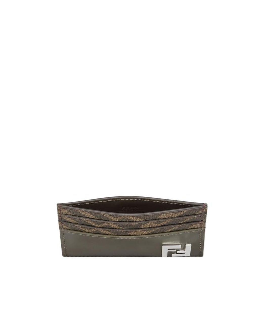 Fendi Gray Ff Logo Plaque Squared Card Holder for men