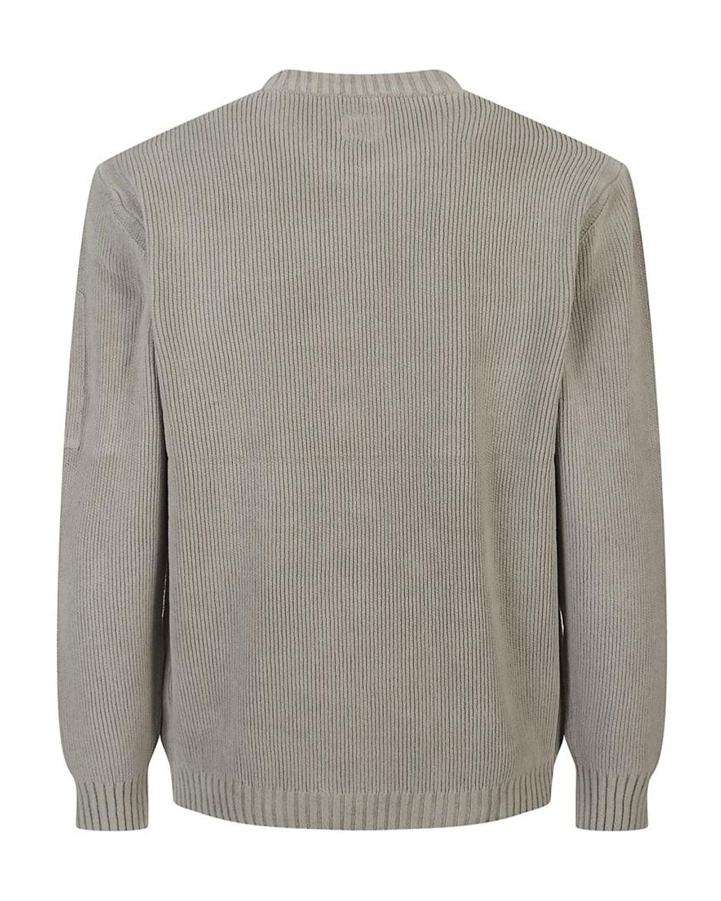 C P Company Gray Ribbed Knit Sweater for men