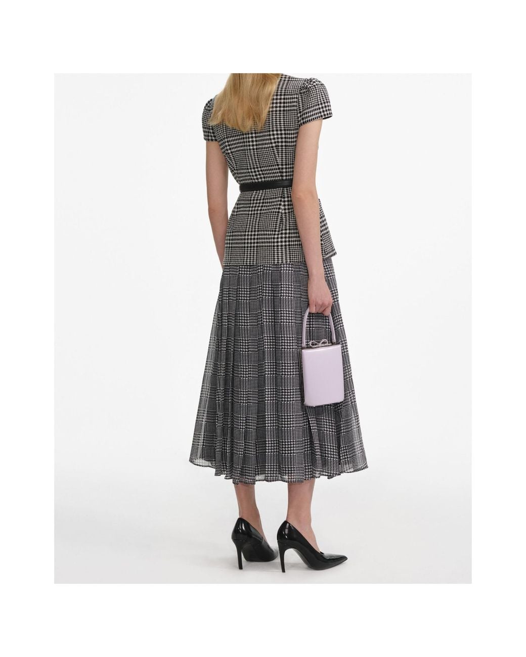 Self-Portrait Gray Houndstooth Midi Dress