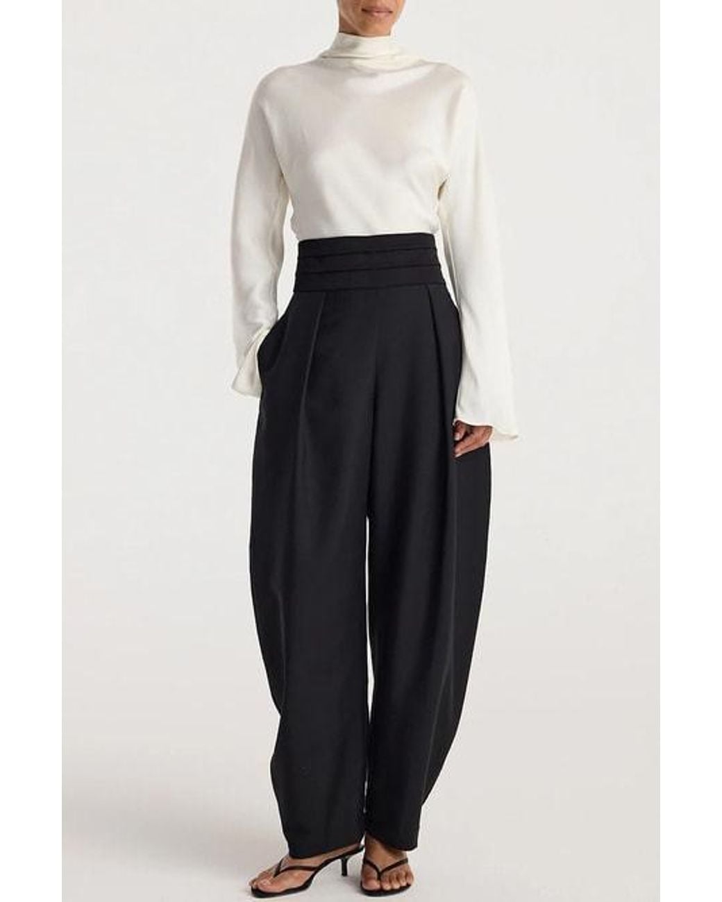 Rohe Black Pleated Satin-Waistband Trousers