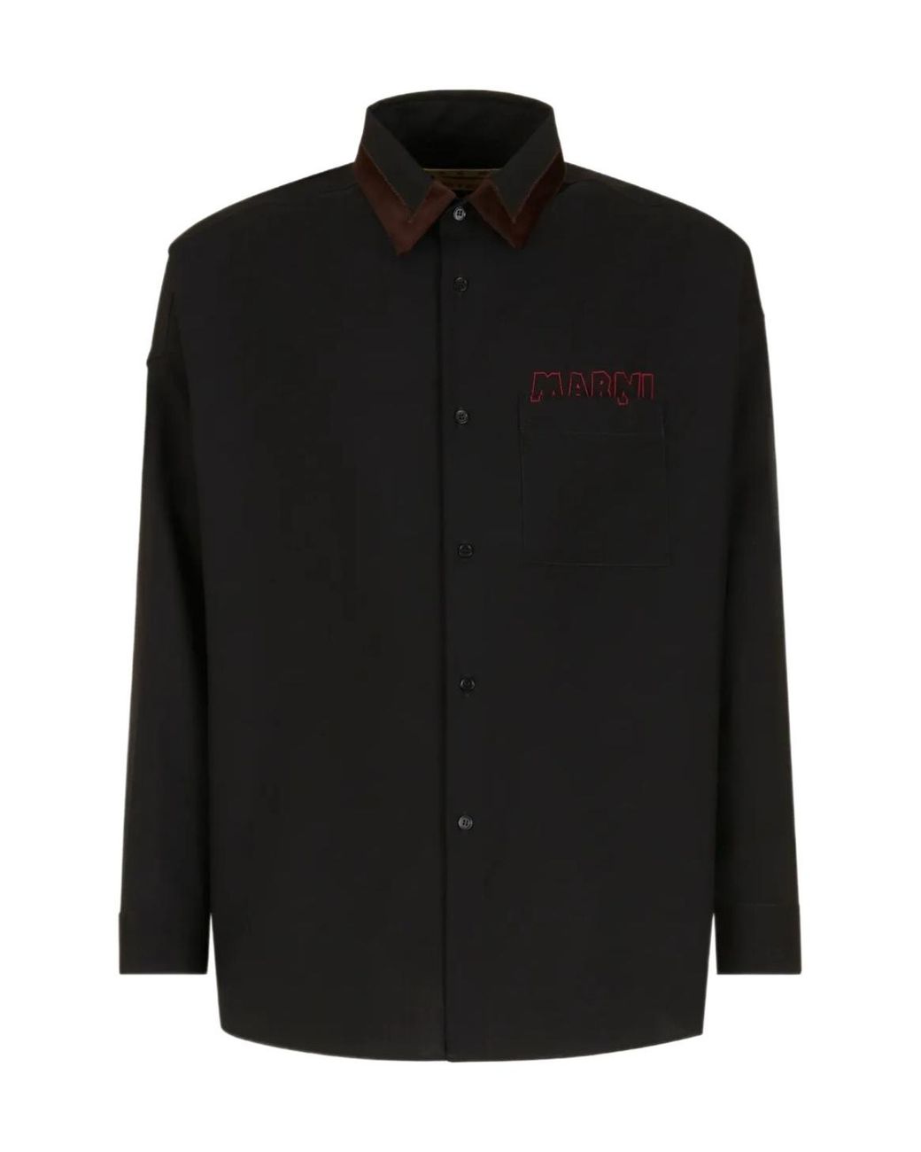 Marni Black Collared Long-Sleeve Shirt for men