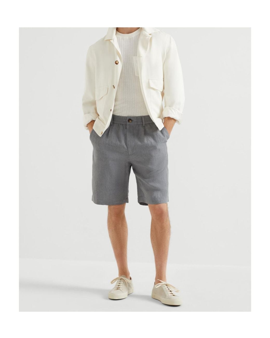 Brunello Cucinelli Gray Linen Shorts for men