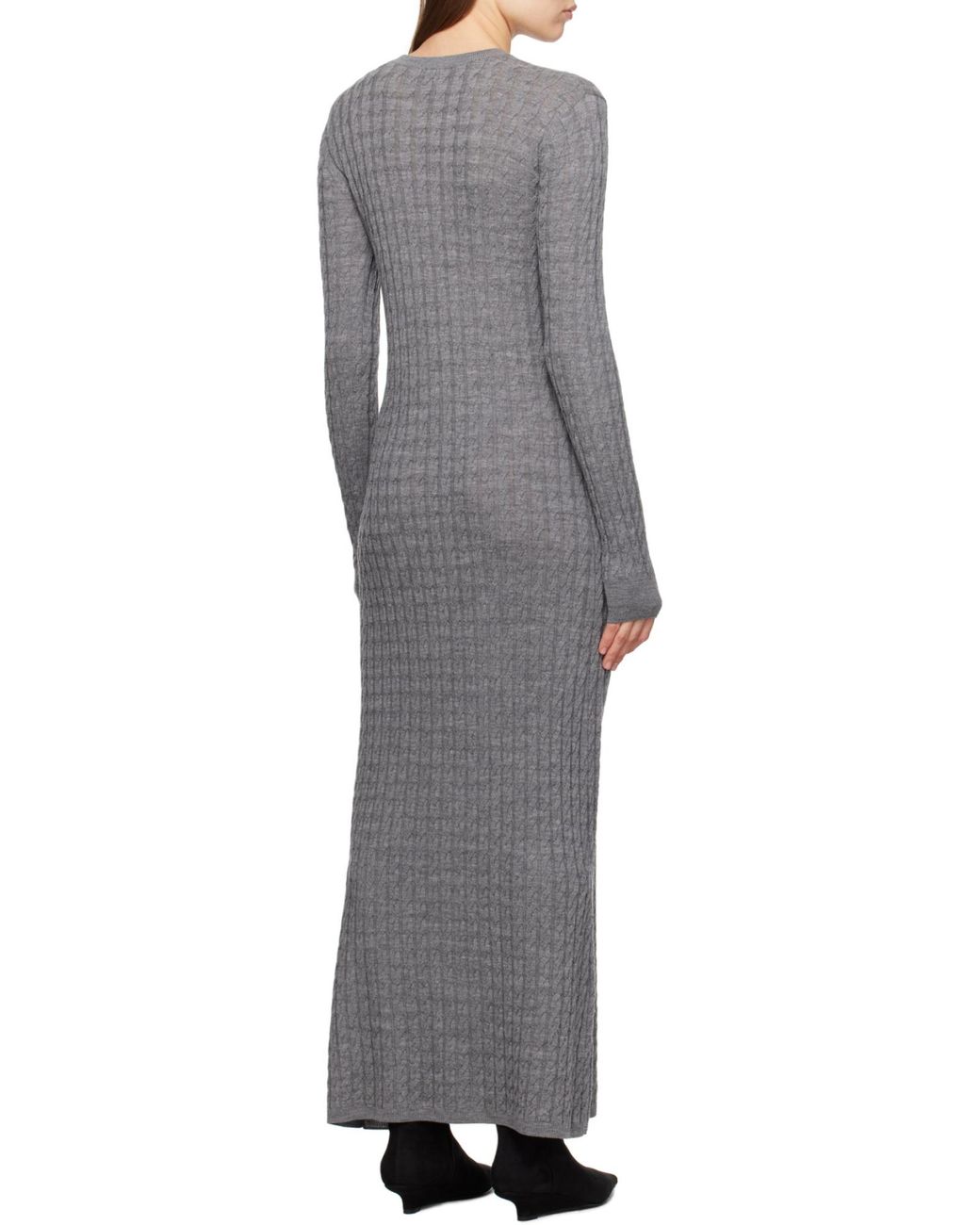 Totême  Gray Totême Long Sleeved Ribbed Maxi Dress