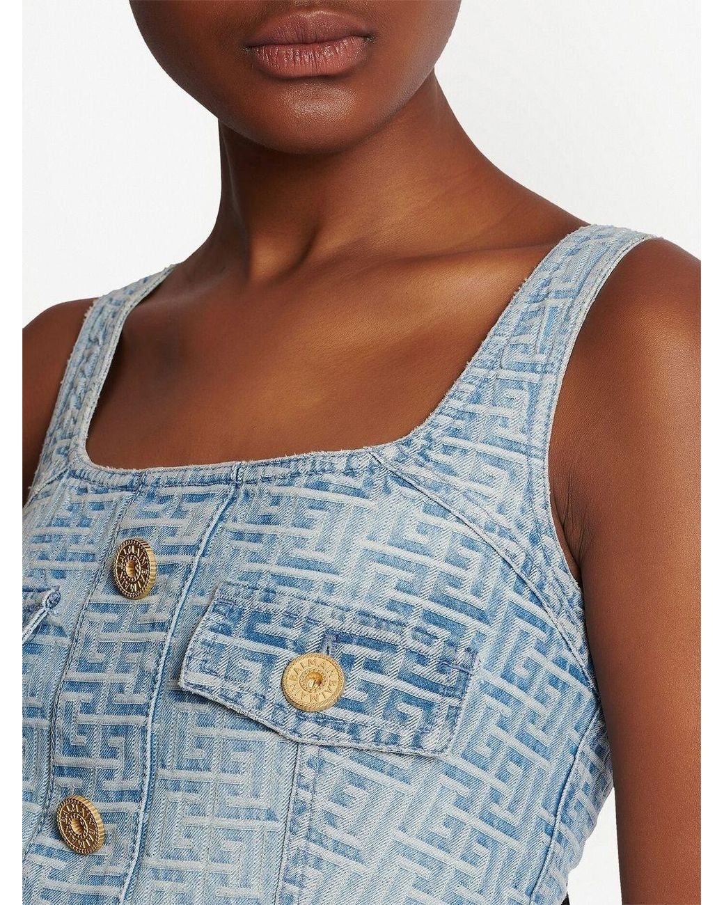 Balmain Blue All-Over Monogram Dress
