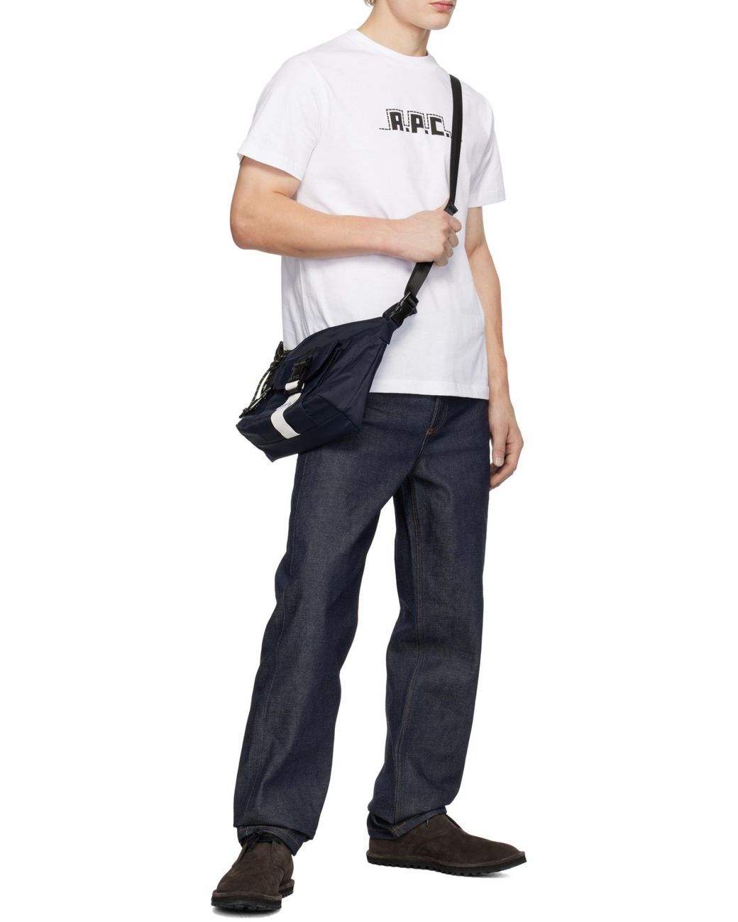 A.P.C. White Logo Printed Crewneck T-Shirt for men