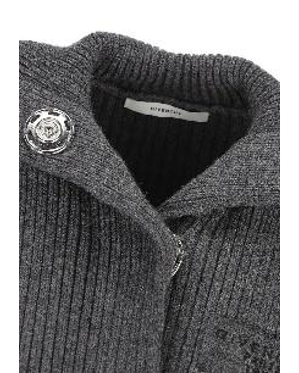 Givenchy Gray Maxi Stand-Up Collar Knitted Jacket