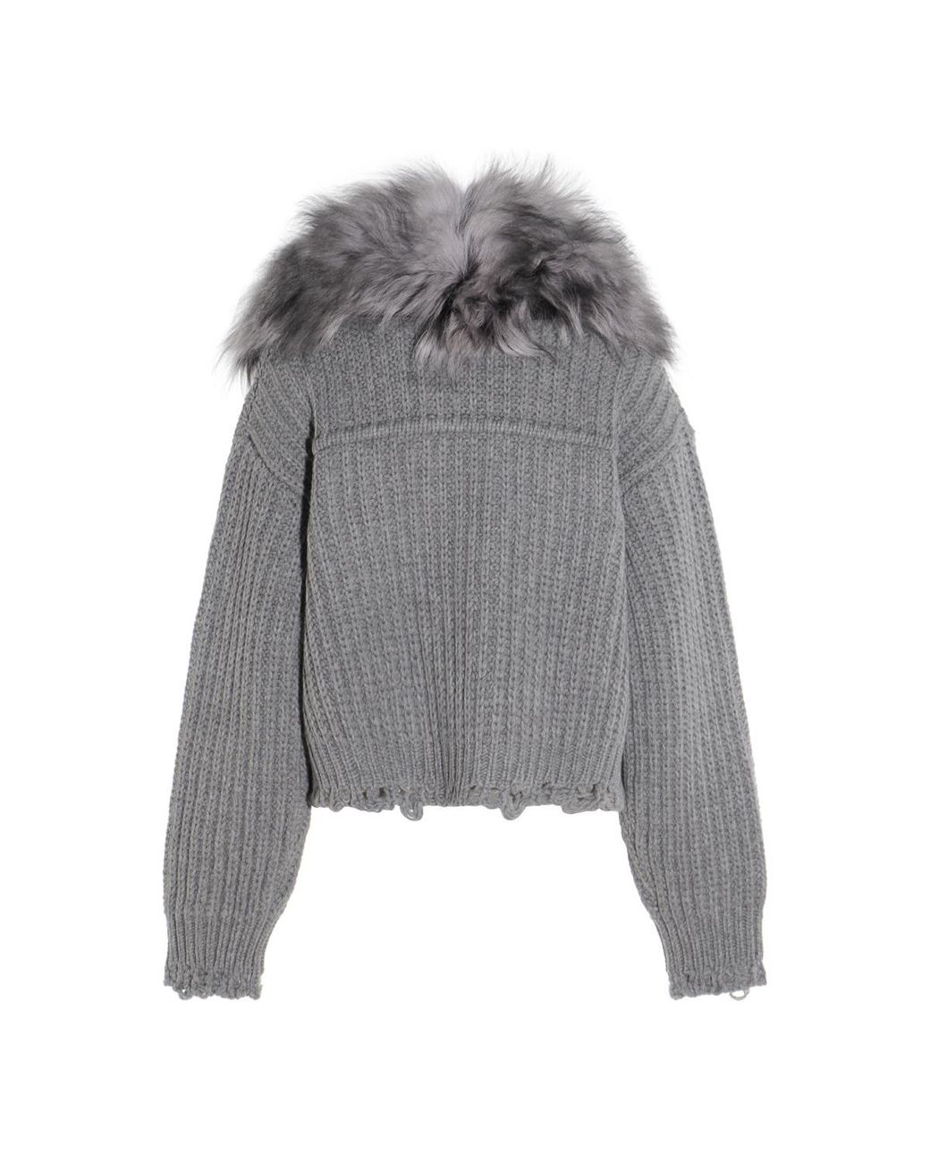 Blumarine Gray Fur Insert Knit Cardigan