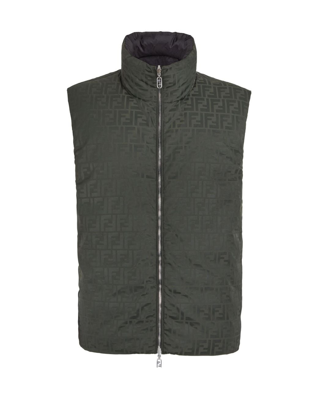 Fendi Green Ff Jacquard Reversible Puffer Gilet for men