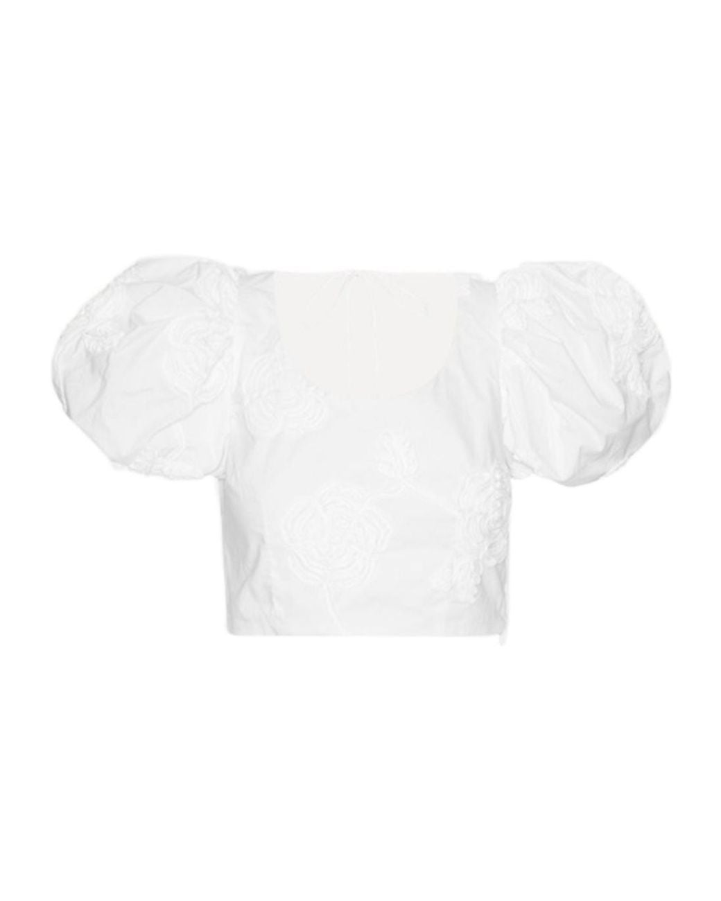 ROTATE BIRGER CHRISTENSEN White Puff-Sleeve Floral-Embroidered Top