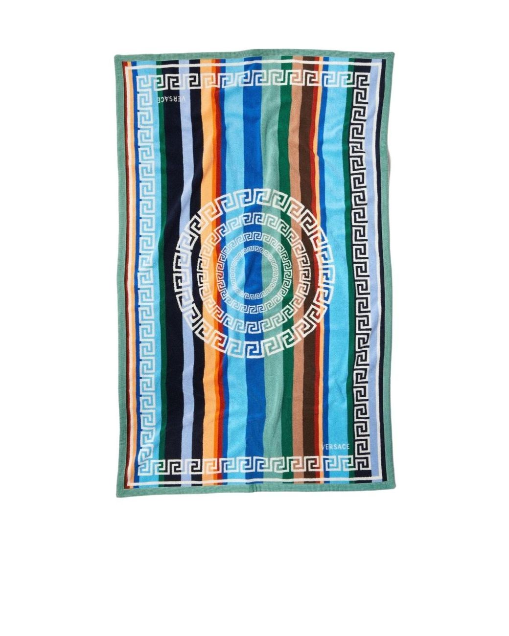 Versace Blue Striped Cotton-Terry Jacquard Bath Towel for men