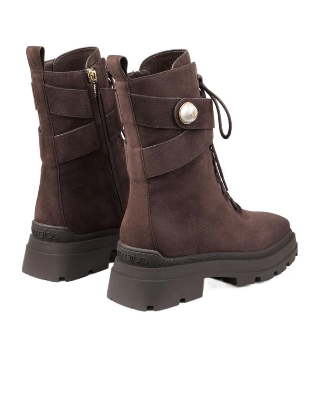 Jimmy Choo Brown Noemi 45 Logo Plaque Combat Boots
