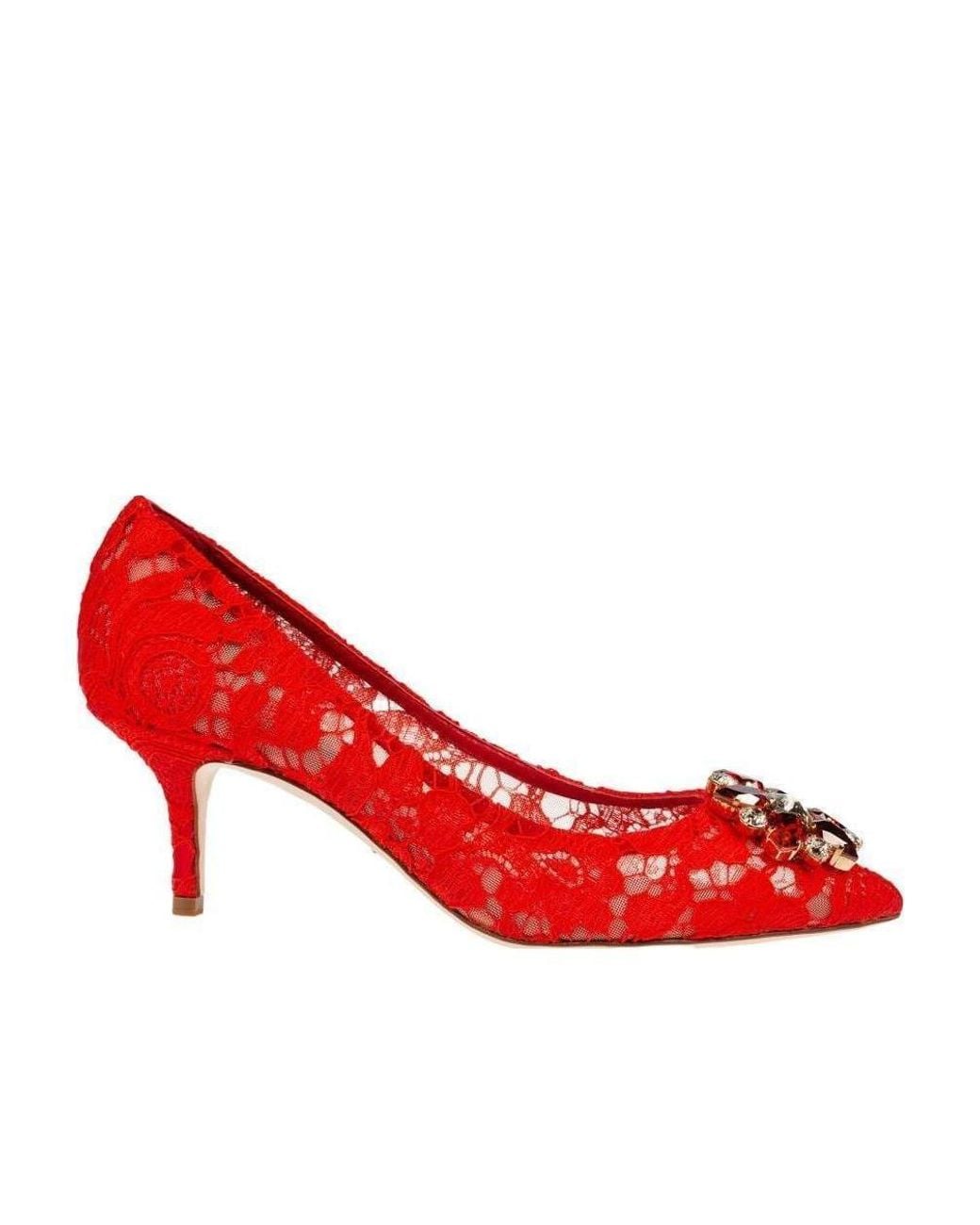 Dolce & Gabbana Red Bellucci Lace Embellished Pumps